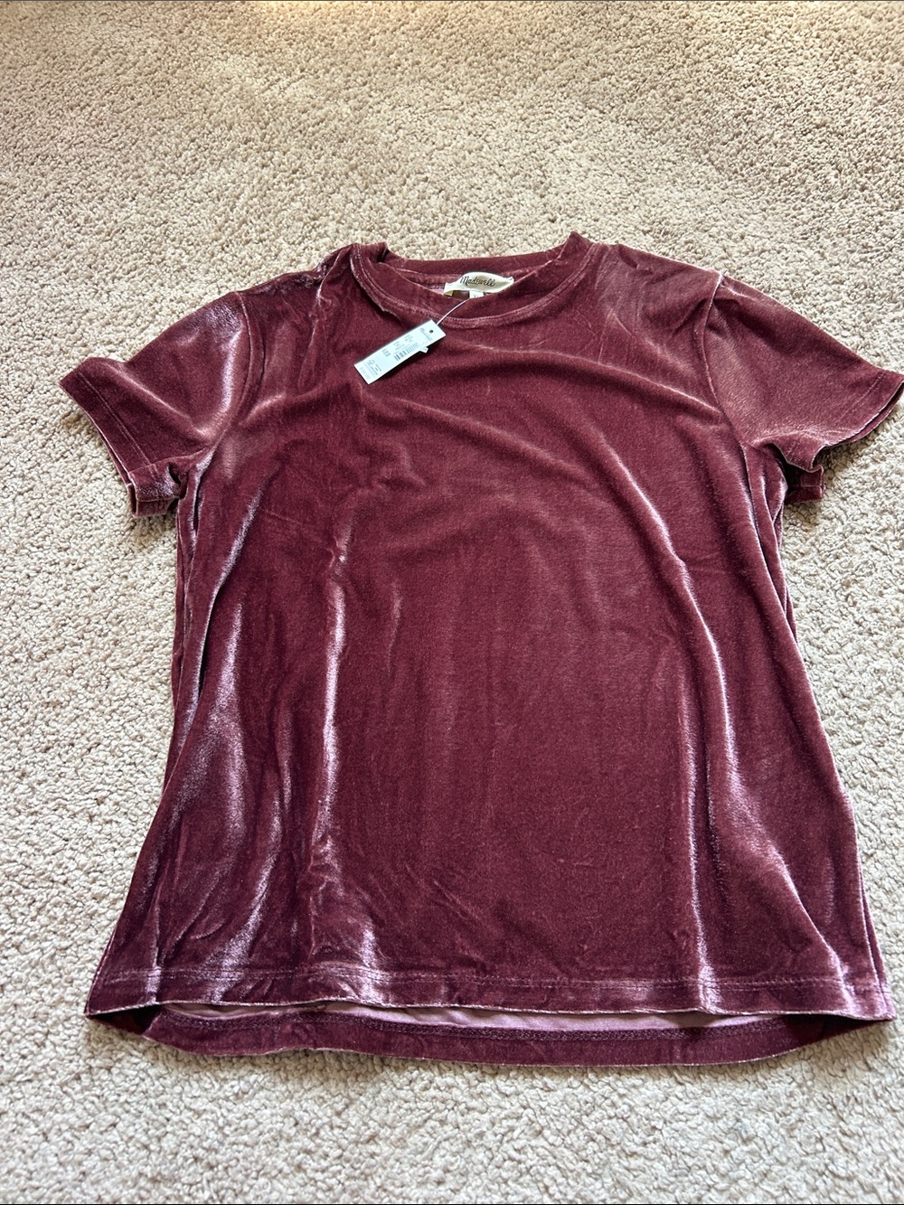 Madewell Short Sleeve Velvet Tee - Burgundy